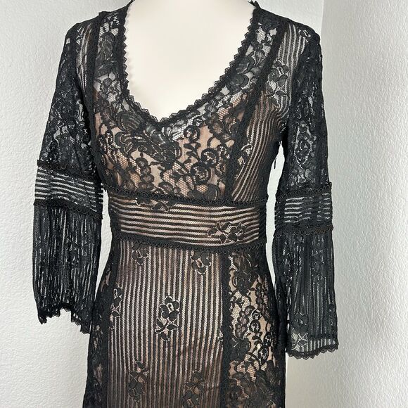 Nanette Lepore Women's Cocktail Dress Black Lace Pink Iridescent Sheath Size 4 - Picture 2 of 13